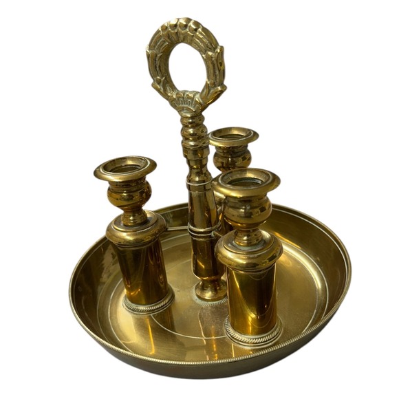 Neiman Marcus Other - Vintage Neiman Marcus Brass Candlestick Holder Trio Candelabra with Handle Heavy